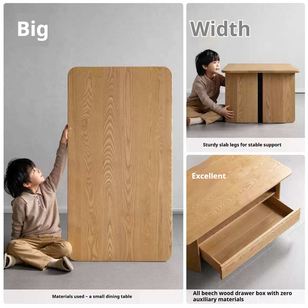 Ash Solid Wood Coffee Table with Two-Level Storage and Minimalist Design