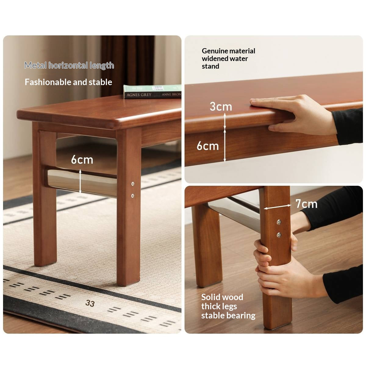 Tulipwood Solid Wood Vintage Style Long Bench