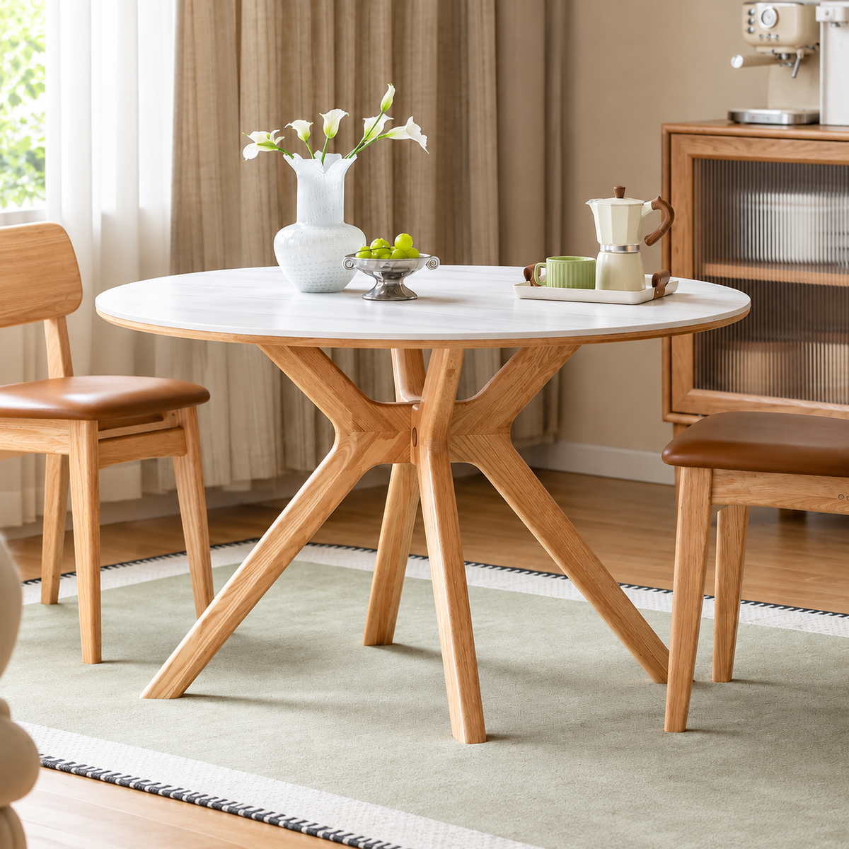 Oak Solid Wood Round Nordic Dining Table