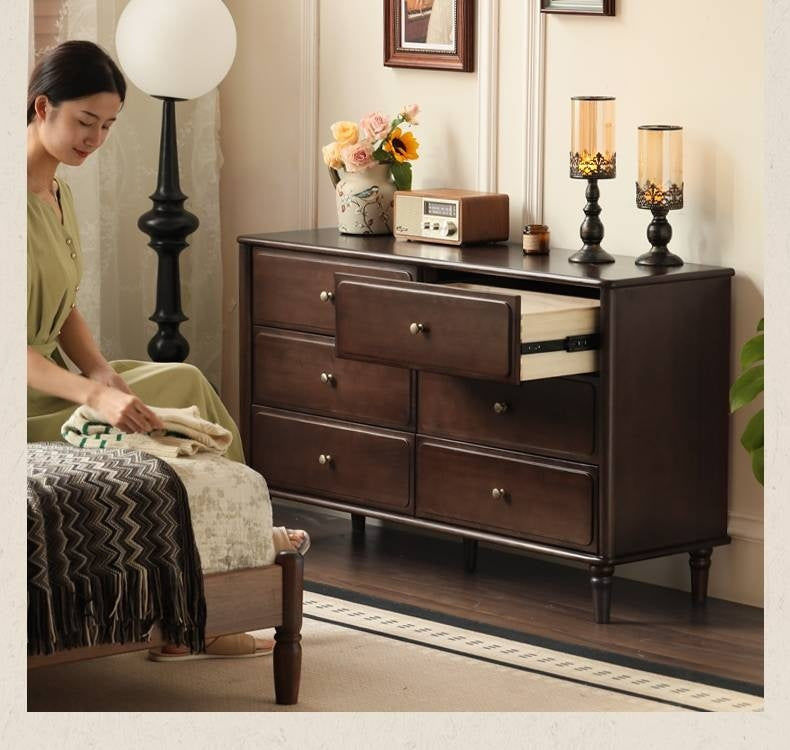 Poplar Solid Wood American Retro Style Chest of Drawers.