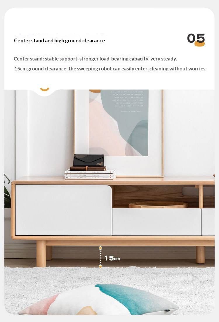 Oak Solid Wood TV Cabinet with Storage.