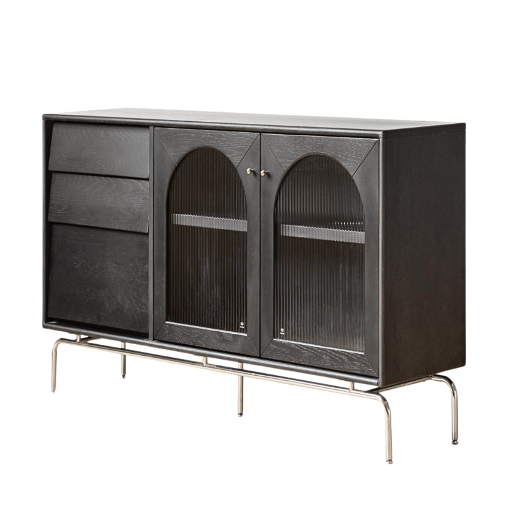 Oak Solid Wood French Retro Sideboard Black Glass,