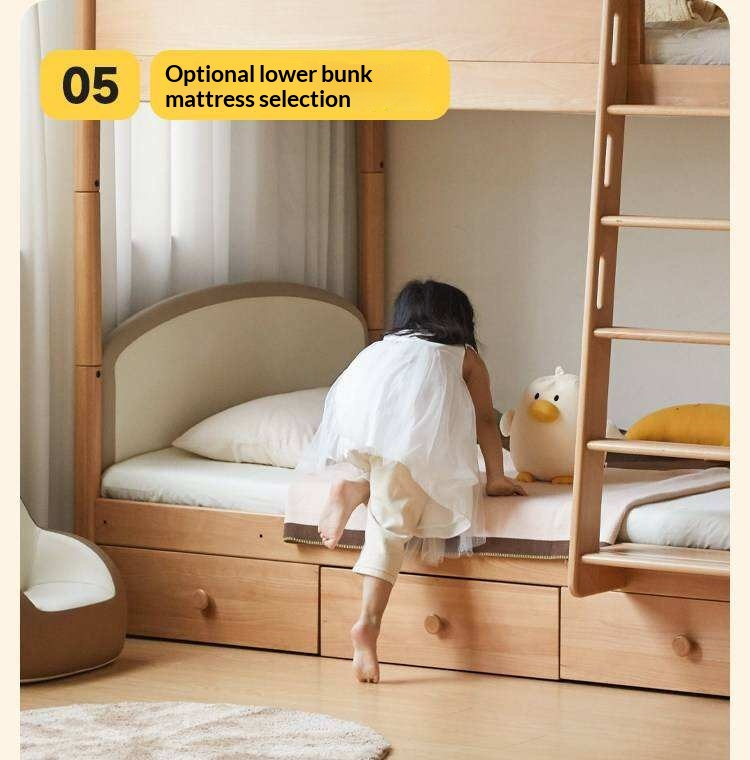 Beech Solid Wood Compact Bunk Bed, Suitable for Adults and Children
