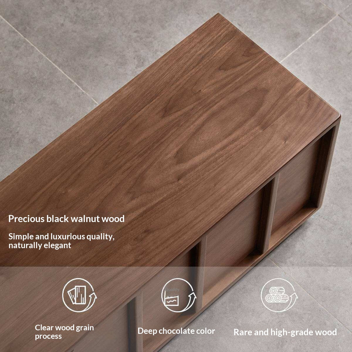 Black Walnut, Oak Solid Wood TV Cabinet with Low Platform Design and Storage