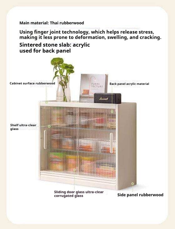 Solid Rubberwood Desktop Storage Cabinet Glass Sliding Door
