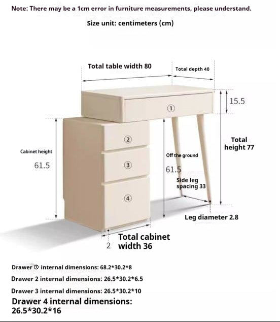 Solid RubberWood Telescopic Vanity Table + LED Makeup Mirror