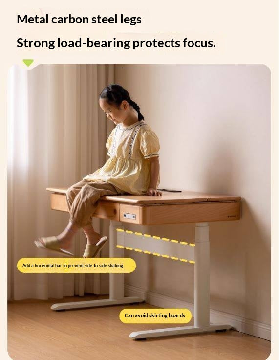 Beech Solid Wood Children's Study Desk with Electric Lift