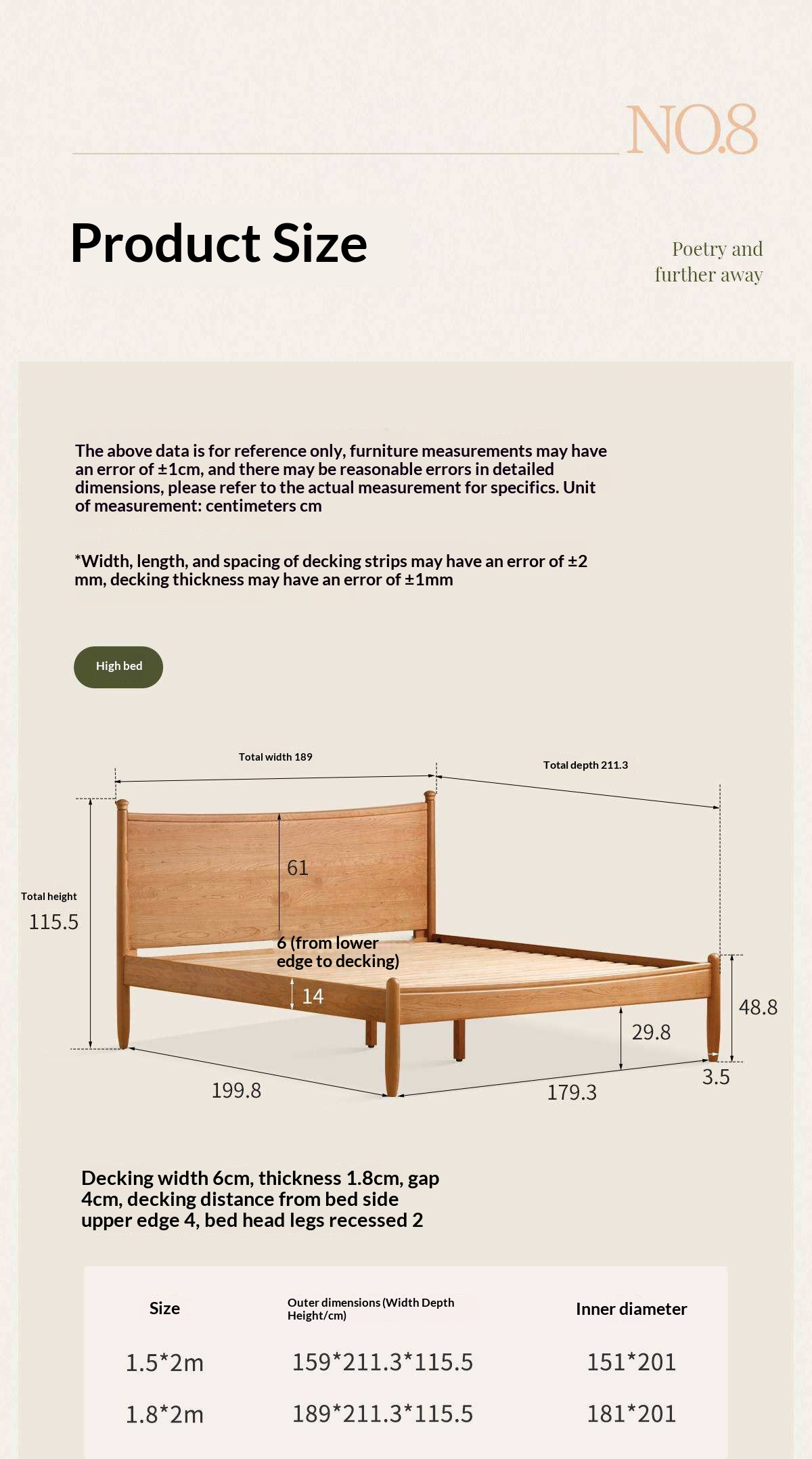Cherry Solid Wood Nordic Platform Bed with Curved Panel Headboard