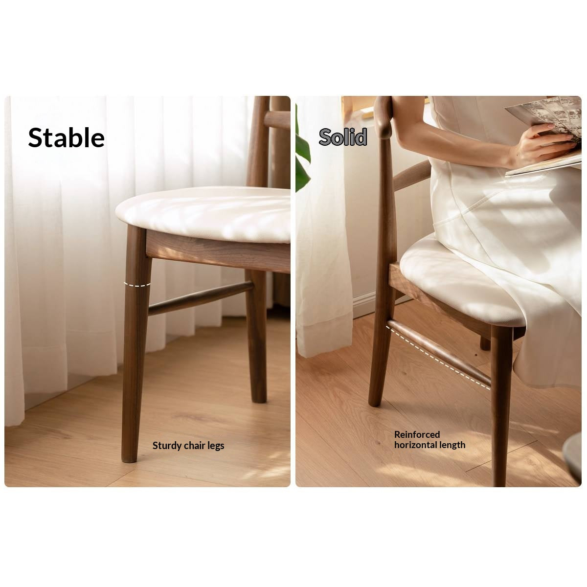 4 pcs -Black Walnut Solid Wood Dining Chair, Curved Back Scandinavian