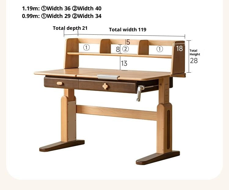 Beech Solid Wood Adjustable Height-Adjustable Study Desk
