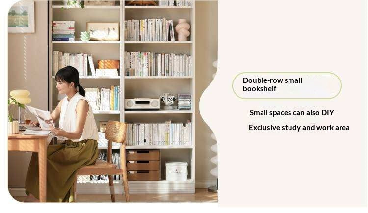 Solid Rubberwood Bookshelf Wall-To-Ceiling Shelf White Cream Style