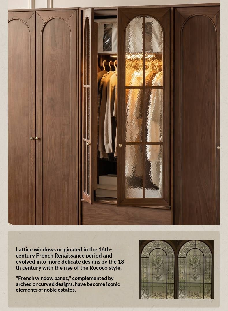 Black Walnut Solid Wood Wardrobe with French Retro Style and Double Doors