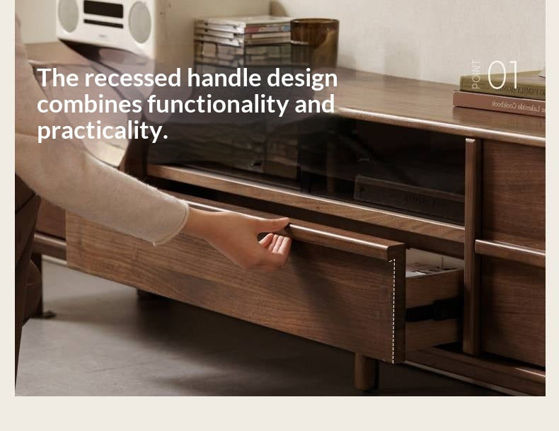 Black Walnut Solid Wood Luxury Style TV Cabinet with Slab Top and Storage