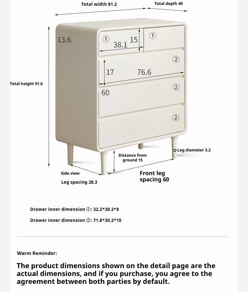 Tulipwood Solid Wood, Solid Rubberwood  Milky Cream Style Chest of Drawers