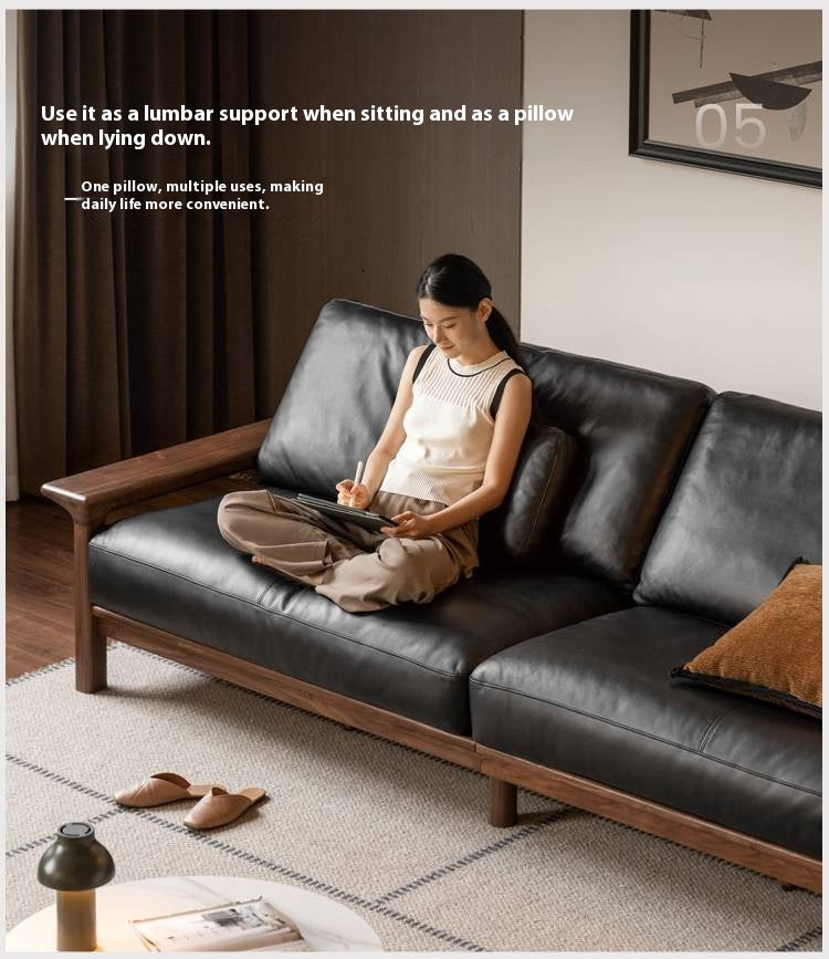 Black Walnut, Ash Solid Wood Wabi Sabi Style Genuine Leather Sofa, fabric sofa