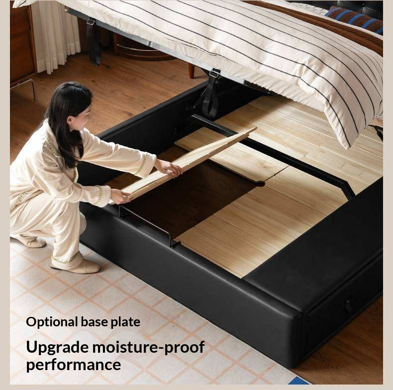 Genuine Leather Hydraulic Lift Storage Bed with Drawers