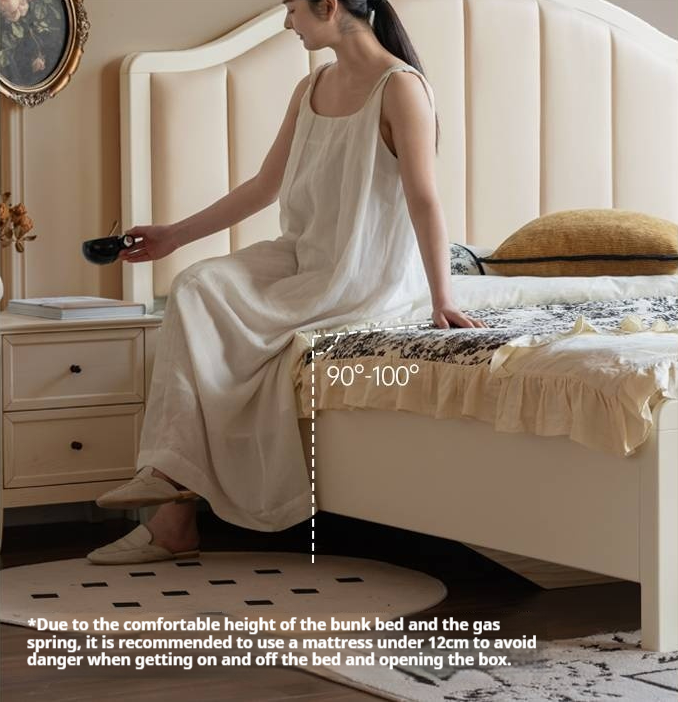 Rubberwood Solid Wood White Large Box Bed American Style