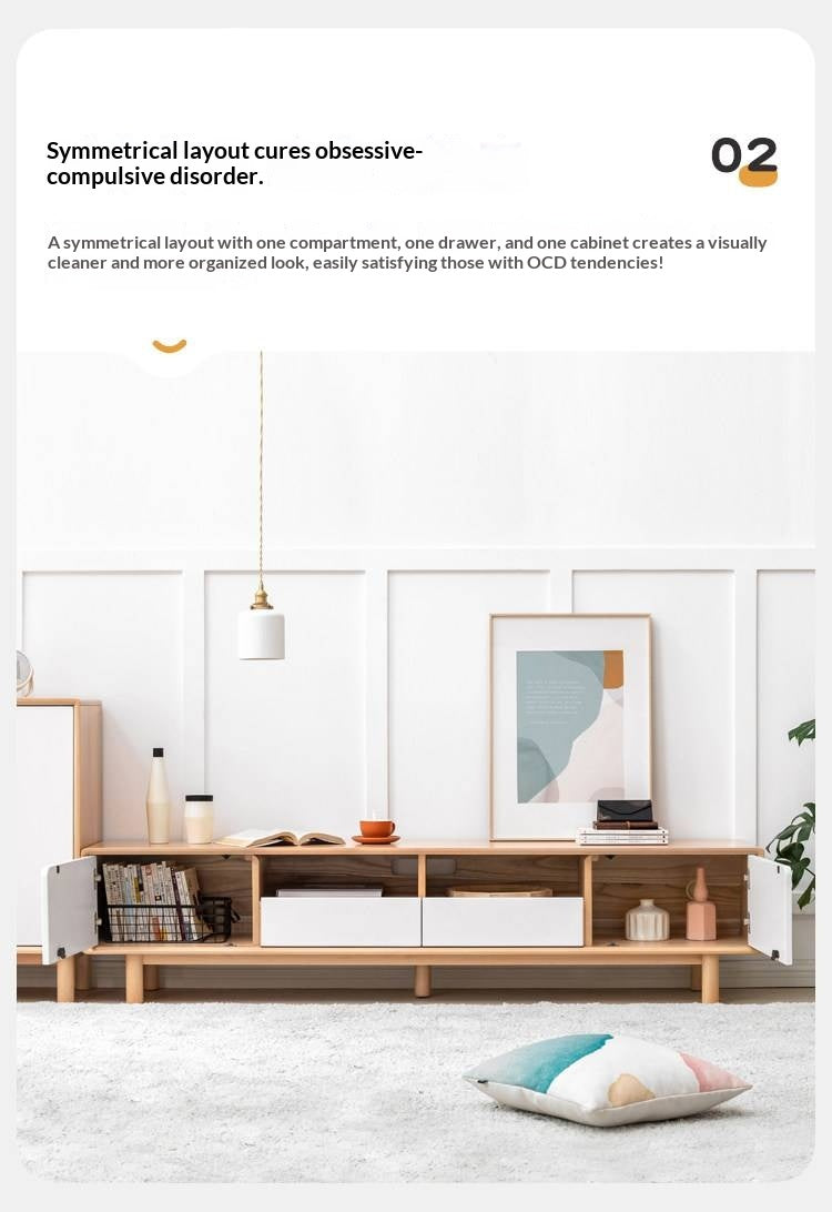 Oak Solid Wood TV Cabinet with Storage.