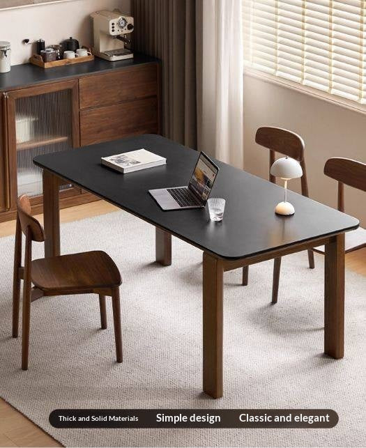 Oak Solid Wood Restaurant Light Luxury Style Rock Slab Long Table