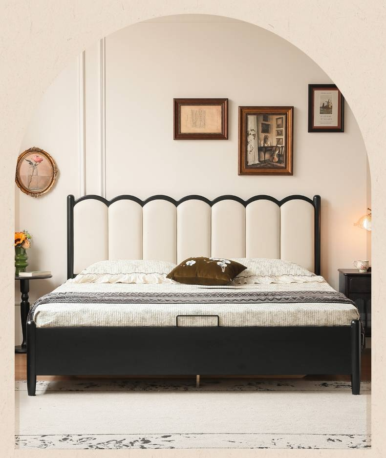 Rubberwood Solid Wood Upholstered Storage Box Bed, French Retro Style