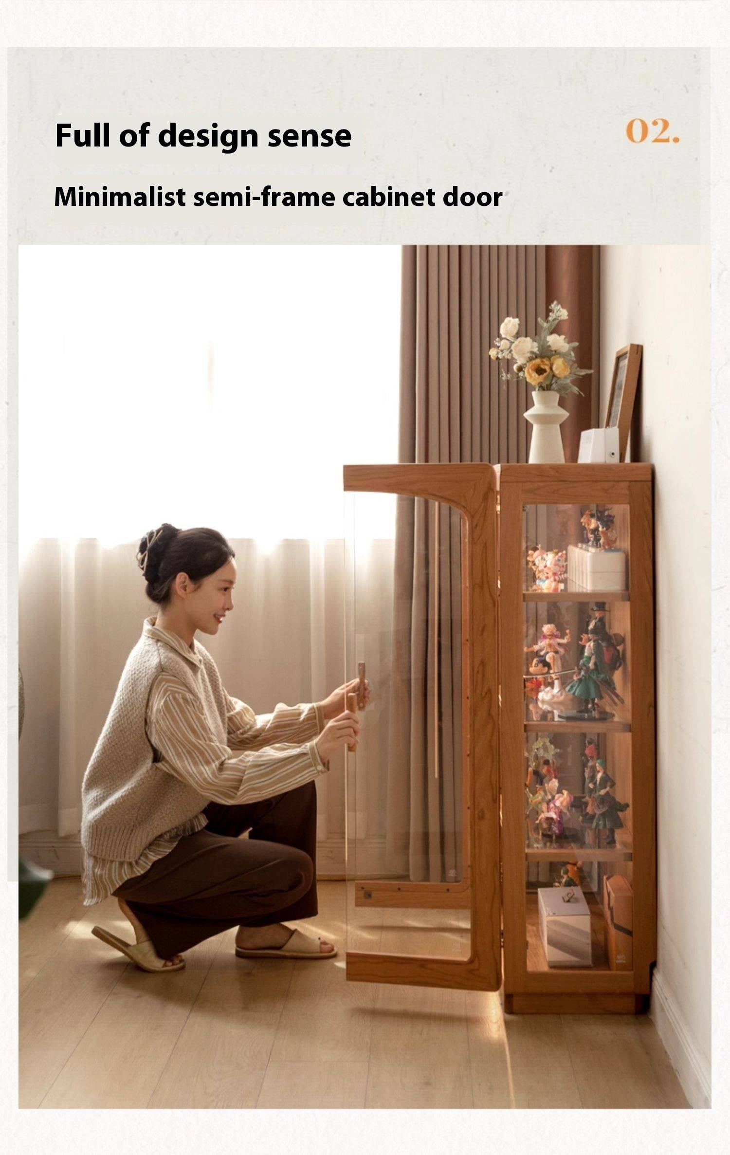 Cherry Solid Wood Retro Style With Light Side Cabinet