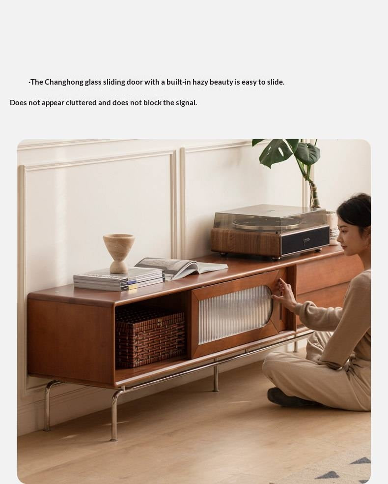 Tulipwood Solid Wood Light French TV Cabinet Sliding Door.