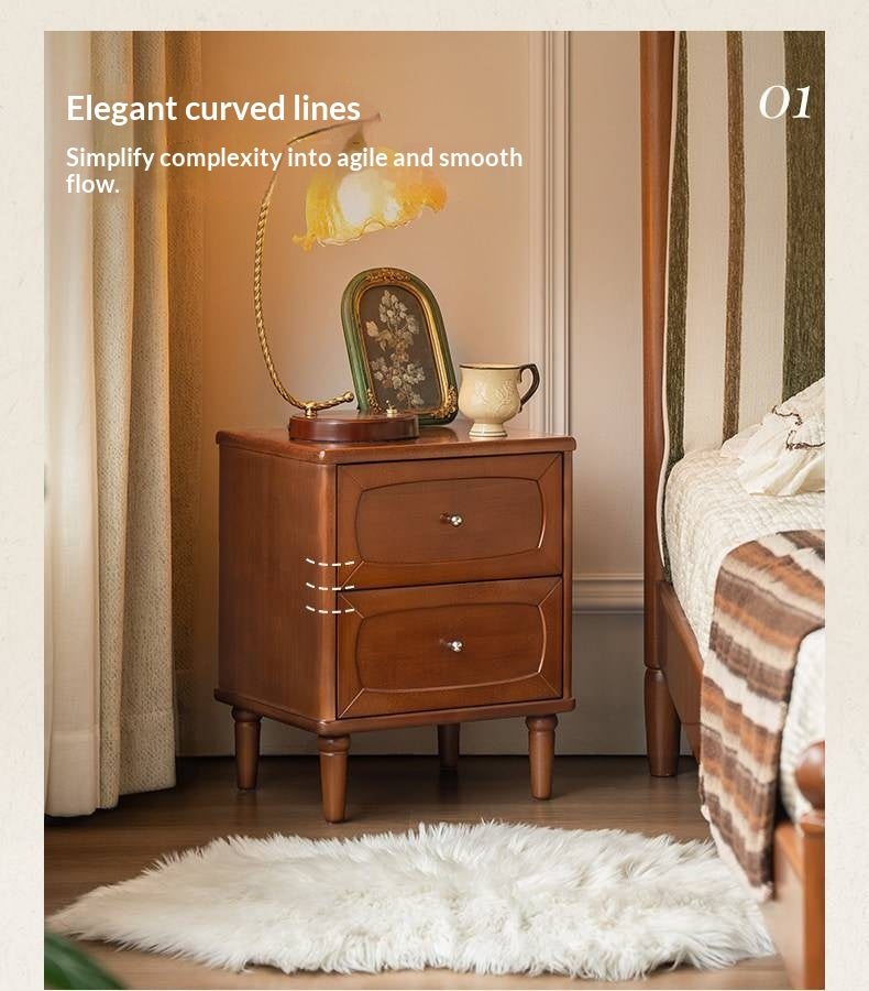 Black Walnut, Poplar Solid Wood French Retro Style Nightstand