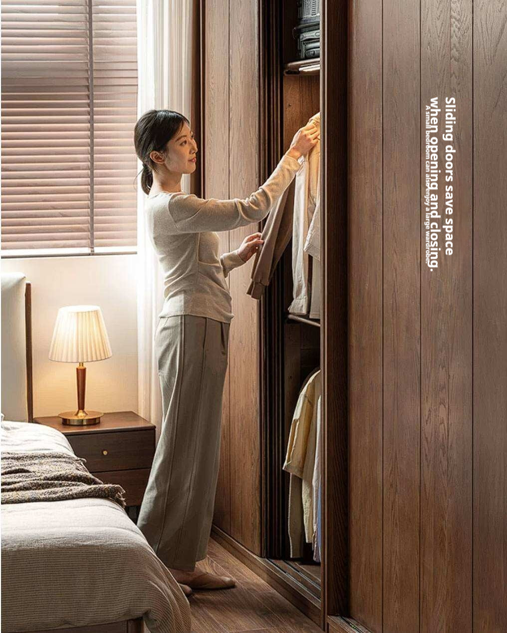 Oak Solid Wood Sliding Door Wardrobe.