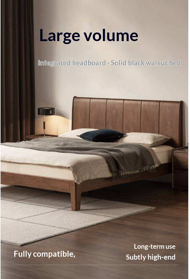 Black Walnut Solid Wood Bed — Italian Light Luxury Style
