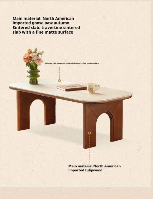 Tulipwood Solid Wood French Retro Rock Plate Coffee Table.