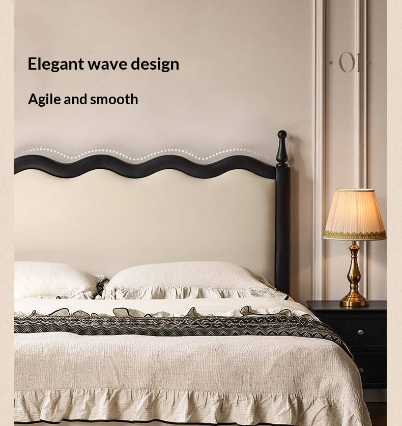 Eco-Friendly Cloud Leather Box Bed — French Retro Style with Wave Ripple Design