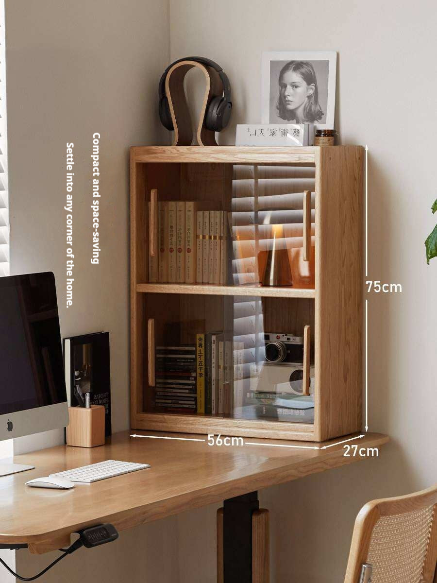 Oak Solid Wood Modern Minimalist Low Bookcase and Storage Cabinet