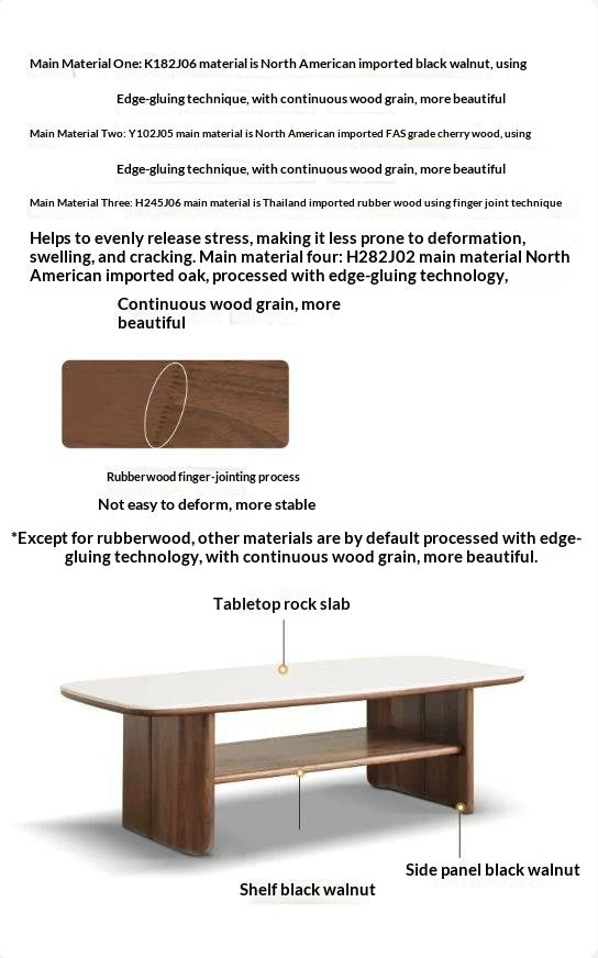 Black Walnut, Oak, Сherry Solid Wood, Solid Rubberwood Rock Plate Coffee Table