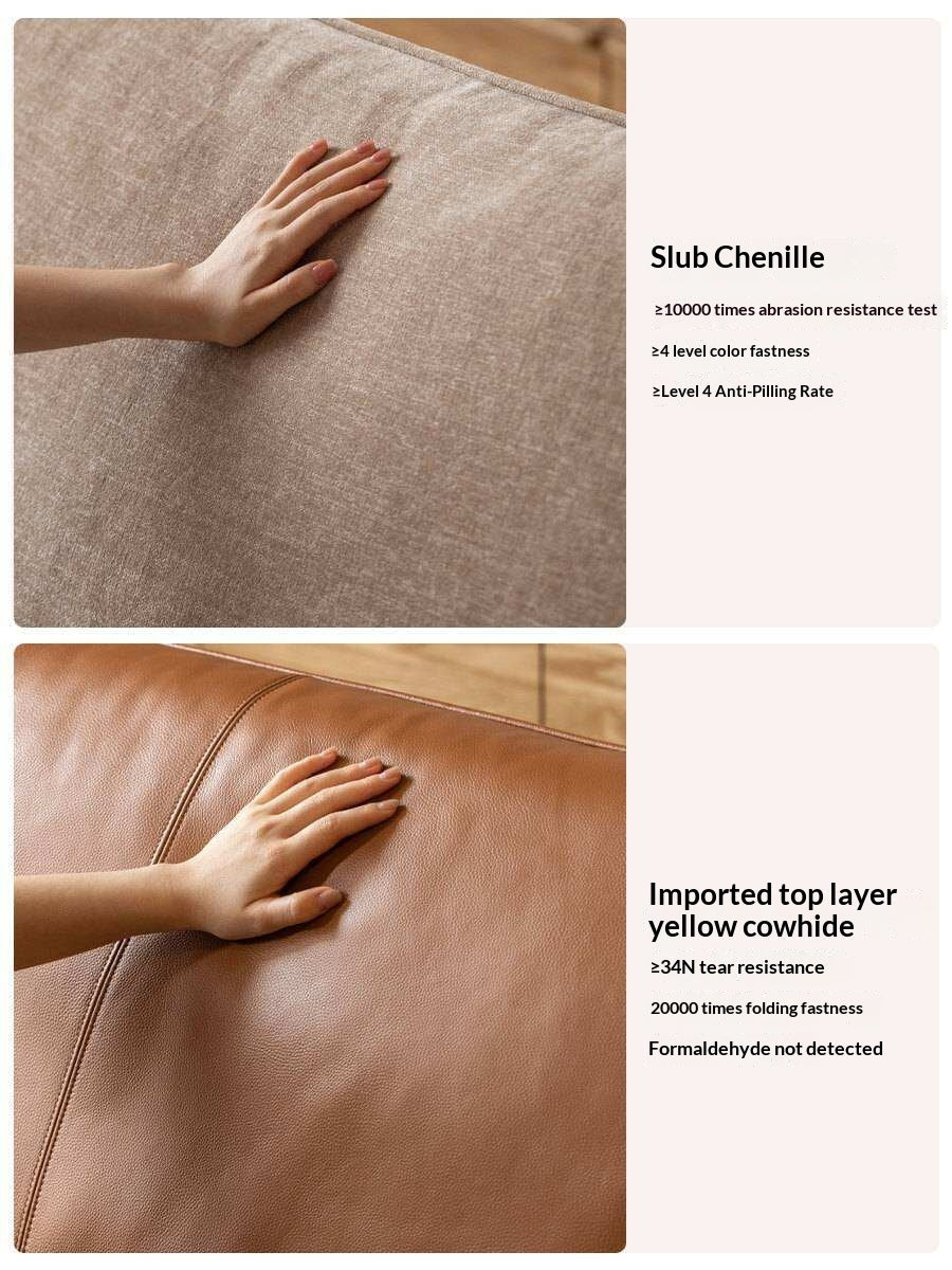 Cherry Wood Contemporary Casual Sofa Genuine Leather, Fabric
