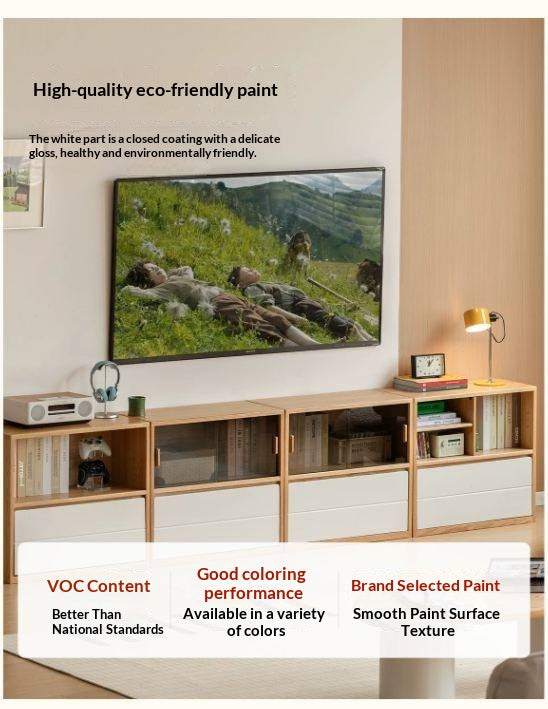 Oak Solid Wood Modular TV Cabinet System with Two-Tone Sliding Doors