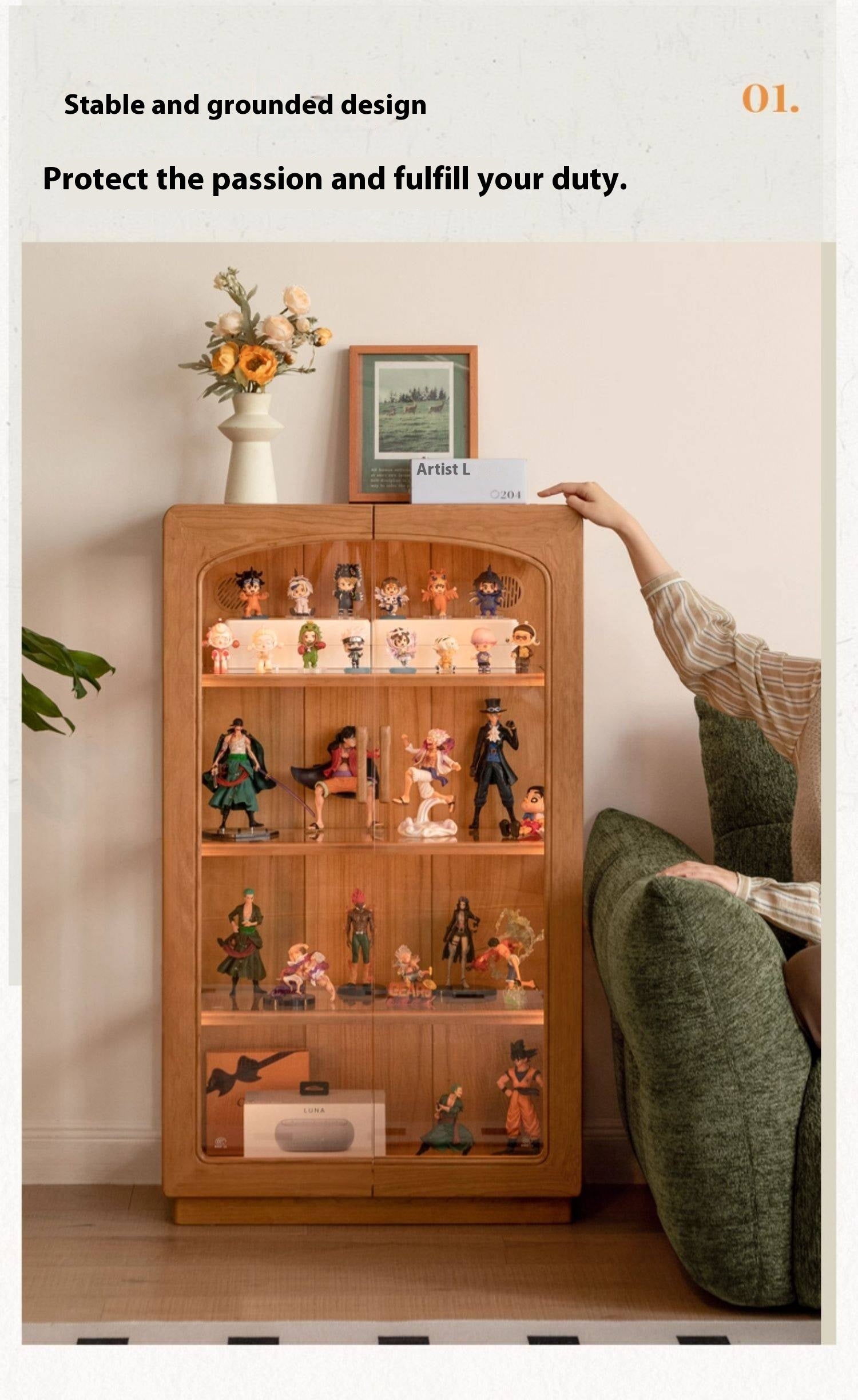 Cherry Solid Wood Retro Style With Light Side Cabinet