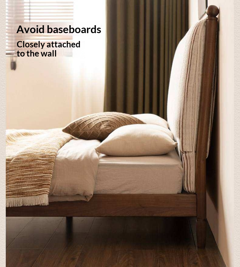 Black Walnut Solid Wood Striped Upholstered Panel Bed