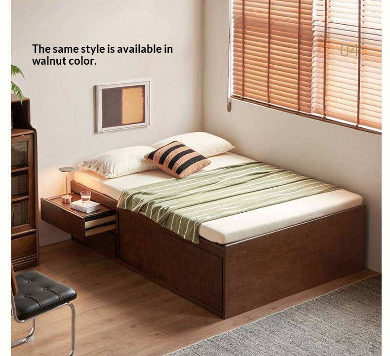Rubberwood Solid Wood Low Platform Storage Bed with Side Drawers
