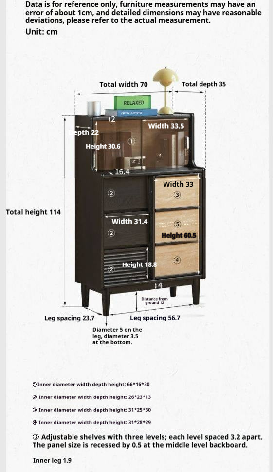 Oak Solid Wood Bauhaus Style Bar Cabinet with Sliding Doors
