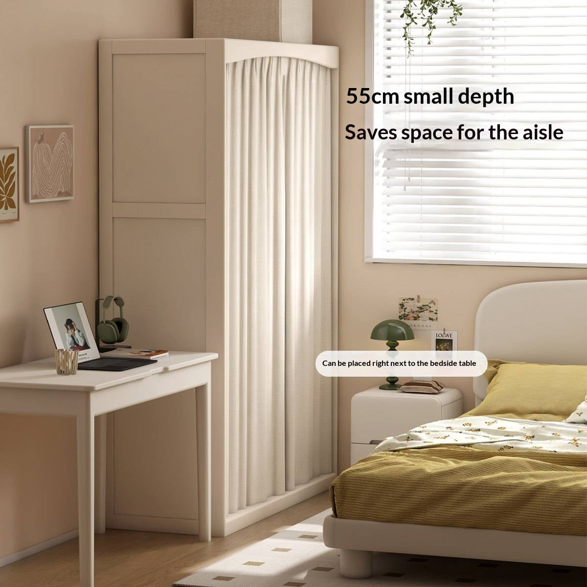 Solid RubberWood Wardrobe with curtains Design
