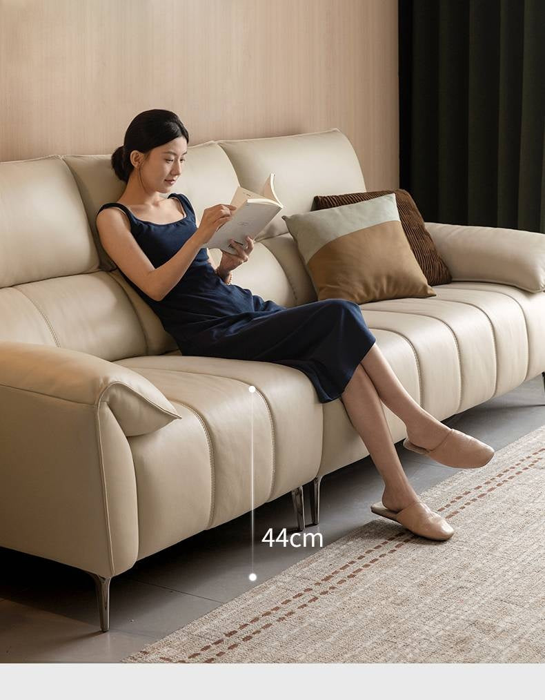 Genuine Leather Cream Sofa, Piano Key Design