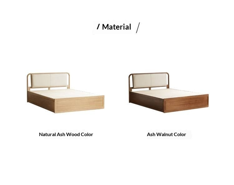 Ash Solid Wood Floor Bed — Modern Minimalist, High Box Design with Genuine Leather