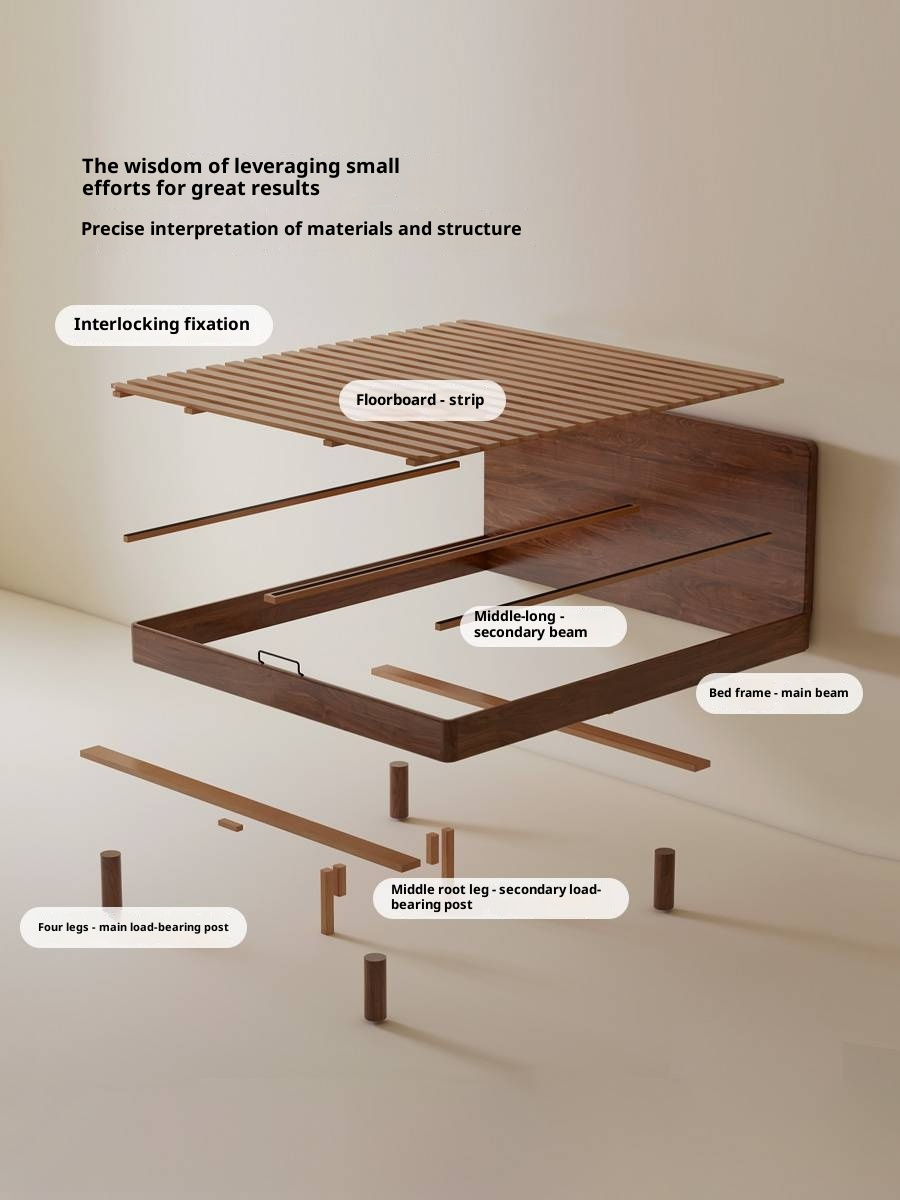 Black Walnut Solid Wood Modern Minimalist Bed