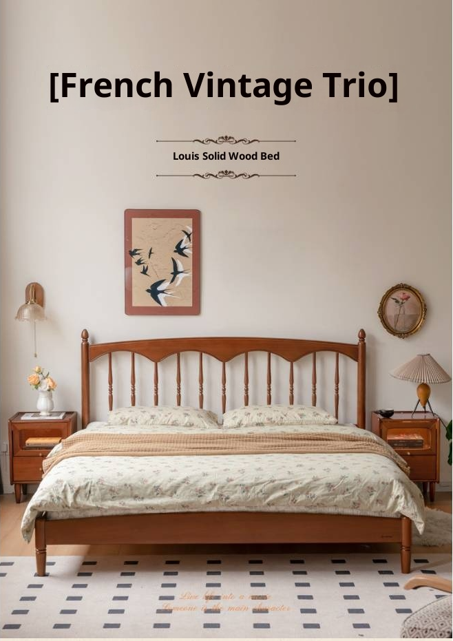 Poplar Solid Wood Windsor Bed, Retro Vintage Style