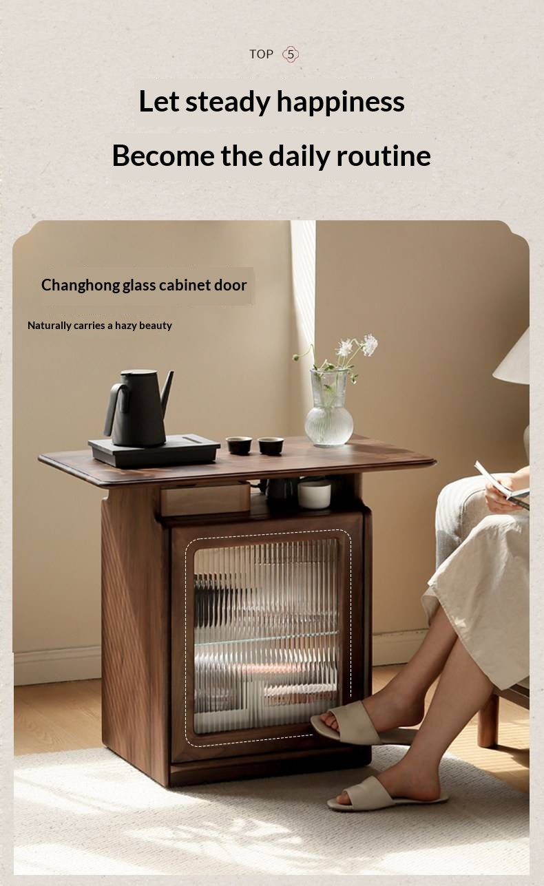 Ash, Black Walnut Solid Wood Mobile Coffee Cabinet