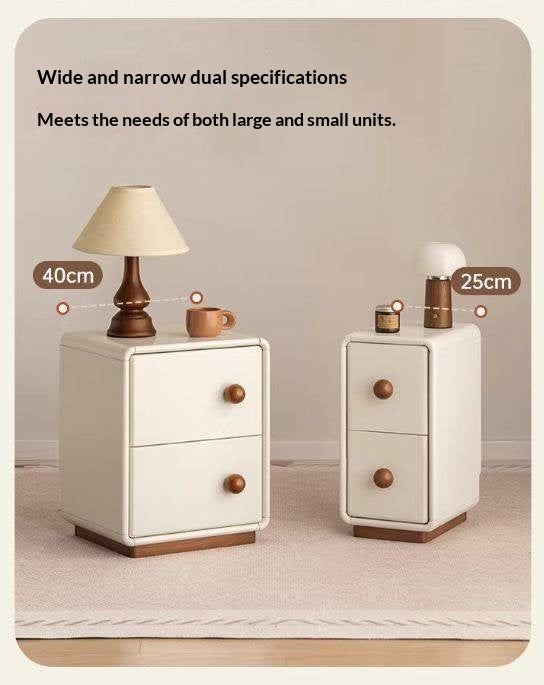Solid Rubberwood Cream Style Narrow Nightstand