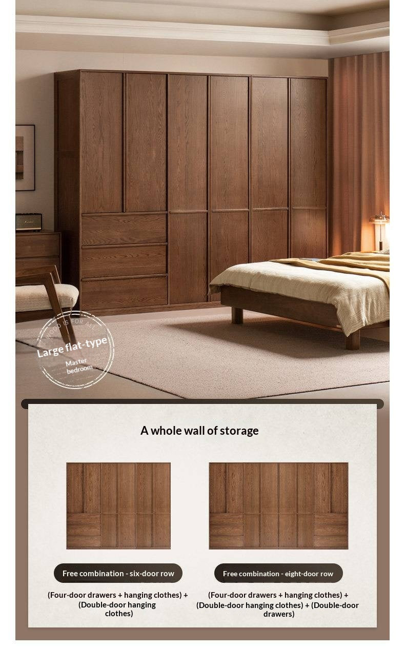 Oak Solid Wood Wardrobe with Modern Minimalist Design