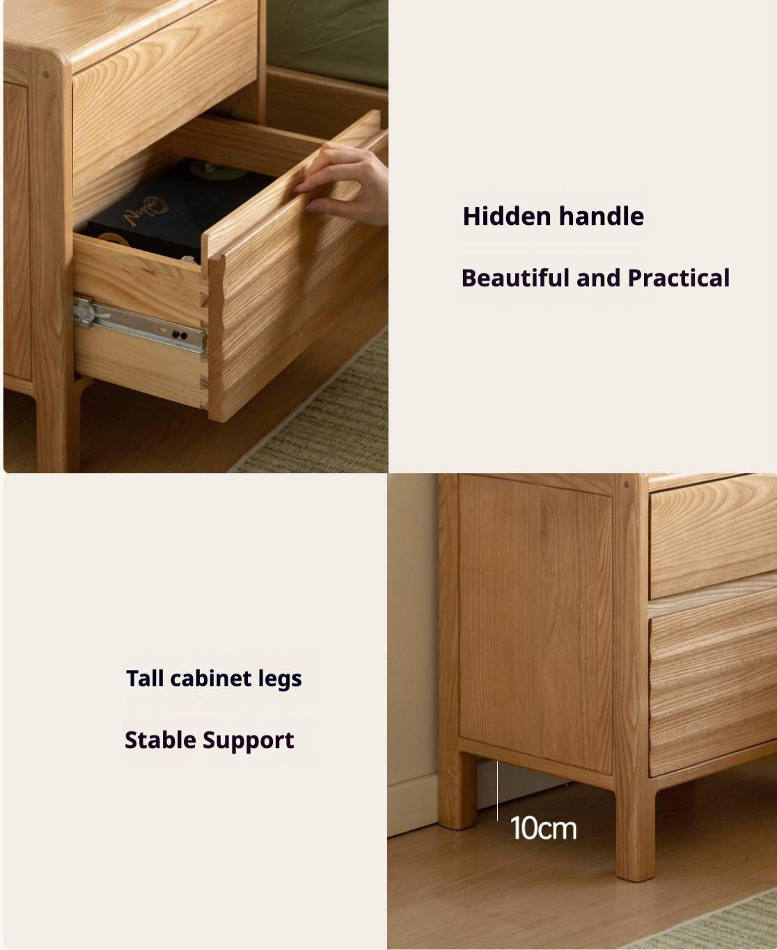 Ash Solid Wood Small Nightstand