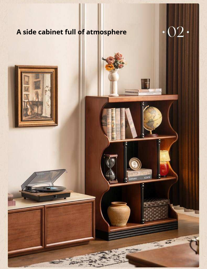 Solid RubberWood French Retro Bookcase with Storage Cabinet