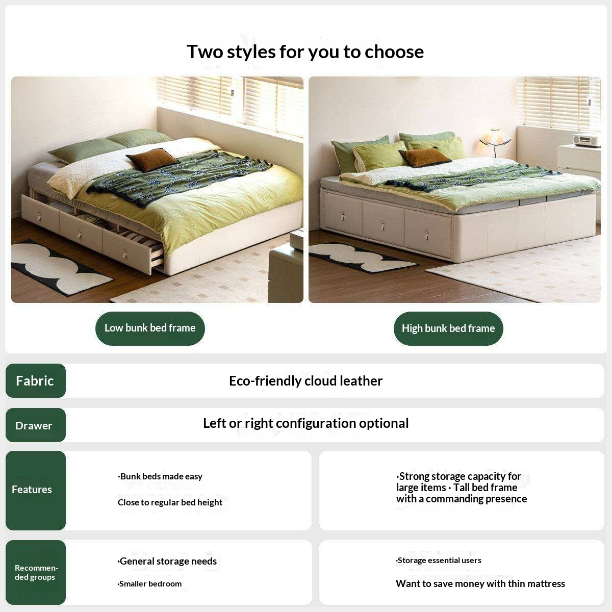 Upholstered Storage Platform Bed, Modern Minimalist White Eco Leather Tatami Bed with Box Storage